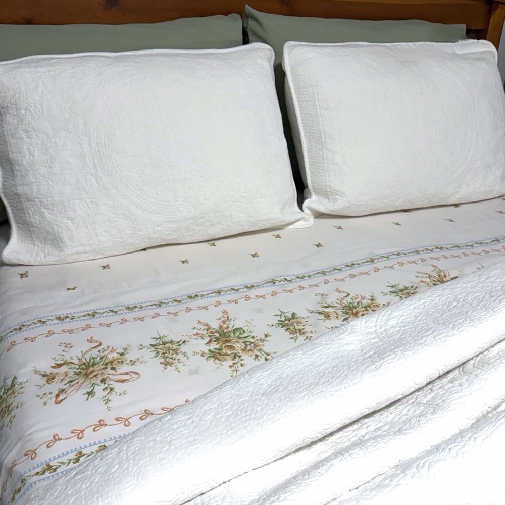 Vintage 70's Texmade Truprest  Floral Print Double Sheet Set